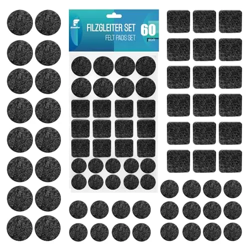 shinfly Filzgleiter Selbstklebend - 60 Stück Filzgleiter für Stühle - Möbelgleiter Filz Selbstklebend Schwarz 3mm Dicke - Idealer Klebkraft für Möbel Boden