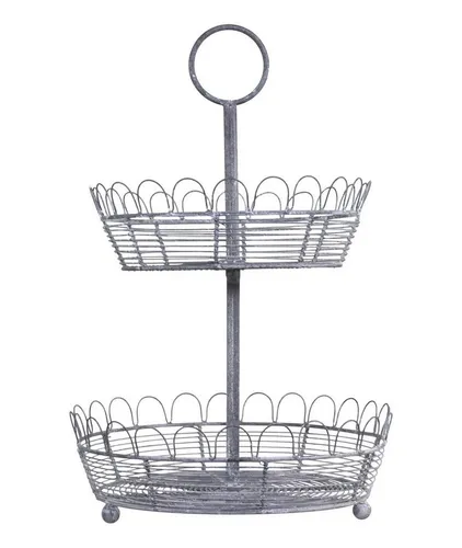 Chic Antique Etagere Ständer 2-stöckig aus Metall in Grau - Eleganter Servierständer aus hochwertigem Metall, ideal für stilvolle Präsentationen und platzsparendes Servieren. Höhe 46 cm, perfekt für jede Gelegenheit.