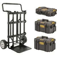 DeWalt Toughsystem 2.0 4-In-1 Komplettset - Modulares Werkzeugkoffersystem mit IP65 Schutz, staubdicht und spritzwassergeschützt. Ideal für Profis, mit 38% mehr Innenvolumen und robusten Riegeln für maximale Sicherheit.
