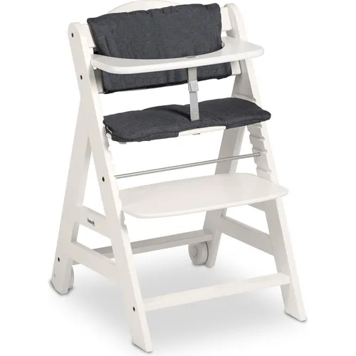 hauck Beta+ Hochstuhl, White - Mitwachsendes Kinderhochstuhl Set für Kinder ab 6 Monaten bis 90 kg - Hochstuhl aus FSC-zertifiziertem Buchenholz, mit anpassbarem Sitz und Fußplatte für maximale Langlebigkeit und Komfort; TÜV-geprüft mit 5-Punkt-Gurt für Sicherheit.