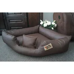Hundebettenmanufaktur Hundekorb Canto - Eckbett aus Kunstleder - Hundebett in eleganter brauner Optik, 80 cm x 80 cm, ideal für gemütliche Rückzugsorte und leicht zu reinigen.