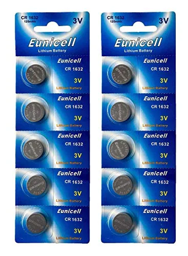 Eunicell CR1632 3V Lithium Knopfzellen – DL1632, BR1632 – 10 Stück (2 Blister à 5) im Folienbeutel – langlebige Batterien für Autoschlüssel, Fernbedienungen & Elektronikgeräte
