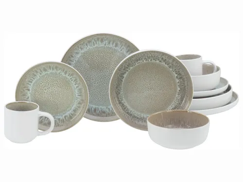Otto Home Kombiservice "modernes Geschirr-Set, Service Novalee", 10-teilig in Weiß und Sand - VIELFÄLTIG FÜR ZWEI: Das 10-teilige Set umfasst alles für ein perfektes Essen, von Speisetellern bis Kaffeebechern. MODERNER MINIMALISMUS: Edles Steinzeug in skandinavischem Design bringt Stil auf jeden Tisch. Spülmaschinen- und mikrowellengeeignet.