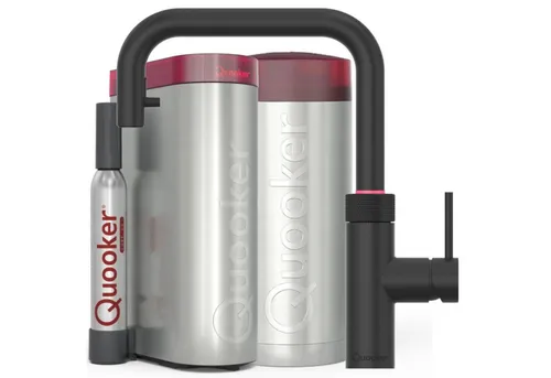 Quooker COMBI & CUBE | Flex Square BLK (Schwarz) - Kochendes und kühles Wasser direkt aus der Armatur, inklusive CUBE-Filter. Der sichere Doppel-Drück-Dreh-Knopf und der doppelt isolierte Auslauf garantieren Komfort und Sicherheit.