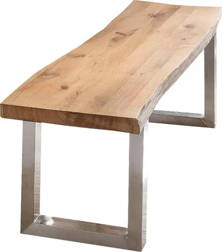 Bank HOME AFFAIRE "Tristan" – Beige, 180cm - Sitzbank aus massivem Eichenholz mit stilvollem Kufengestell. Ideal für gemütliche Wohnräume, bietet eine hohe Belastbarkeit von bis zu 300 kg.