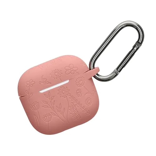 kwmobile Silikon Case kompatibel mit Apple Airpods 4 Hülle - Schutzhülle für Kopfhörer mit Karabiner - Geprägtes Muster Dark Rose