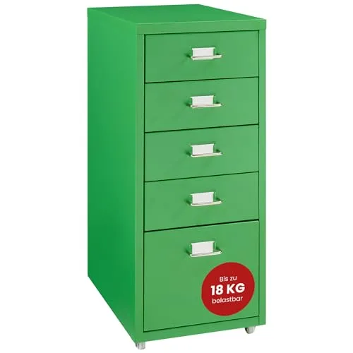 en.casa Rollcontainer »Kökar« mit 5 Schubladen in Apfelgrün - Rollcontainer mit 5 Schubladen, ideal für die Organisation von Büro- und Arbeitsmaterialien. Mobil und flexibel dank vier Rollen – die perfekte Lösung für jedes Büro!