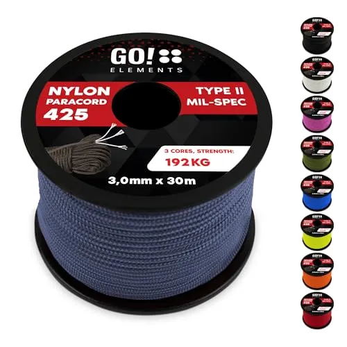 Paracord 425 Typ II | ø 3mm - 9 Kerne - max. 192 kg | 100% Nylonschnur, Allzweckseil - reißfest | Nylonseil, Armband, Hundeleine, Survival & Outdoor Seil