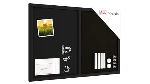 ALLboards Kombitafel TMK640002, 60 x 40 cm - Präsentation: Vielseitige 2-in-1 Lösung aus Kreidetafel und Pinnwand mit eleganten Holzrahmen, ideal für kreative Ideen und Organisation.