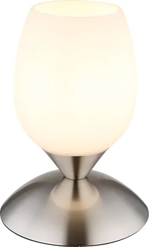 GLOBO 24007N KUWAITA Tischleuchte - Klassische Tischleuchte aus mattem Nickel mit opalem Glas-Schirm, sorgt für eine gemütliche Atmosphäre und bietet durch den Touch-Schalter einfachen Komfort.