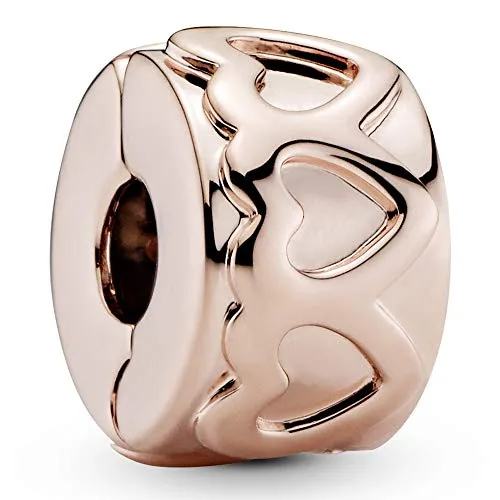 PANDORA ROSE Clip/Stopper "Reihe aus Herzen" 781978 - Bead Charms für Damen, verziert mit romantischen Herzen in 14 Karat rosévergoldeter Metalllegierung - die perfekte Ergänzung für Dein Pandora Moments Armband.