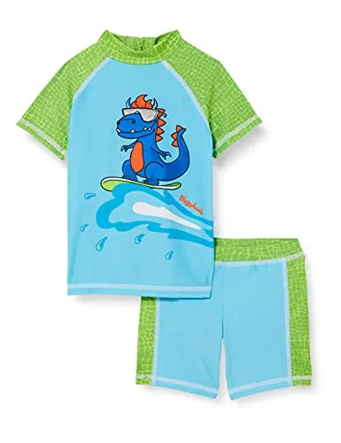 Playshoes Unisex Kinder UV-Schutz Bade-Set, Dino - Zweiteiliges Swimwear Set für Jungen mit UV-Schutz 50+, ideal für Sommertage am Wasser. Schnelltrocknendes Material, inkl. Bade-T-Shirt und Badeshorts mit Windeleinsatz für Sicherheit im Schwimmbecken.