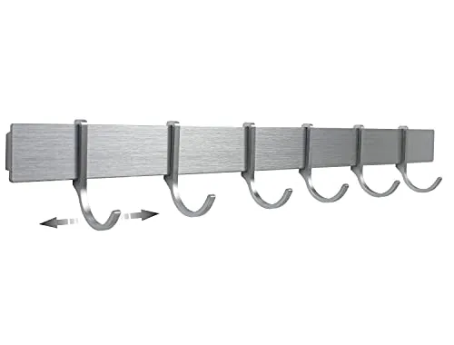 Designfabrik Hamburg Hakenleiste 40cm - Haken für Utensilien, selbstklebend und ohne bohren, ideal für eine flexible und praktische Küchenorganisation mit modernem Design in Silber Grau.