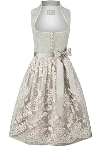 Stockerpoint Damen Jane Midi Dirndl, Salbei, Größe 36 - Elegantes Midi Dirndl Jane in Salbei mit exklusivem Jacquard-Muster und liebevollen Details. Hochwertige Perlmuttknöpfe und eine filigrane Spitzenschürze verleihen dem Outfit besonderen Charme.