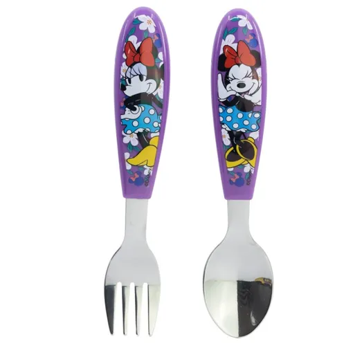 tlg. Minnie Maus Mouse Kinder Besteck Gabel + Löffel Metall Kinderbesteck 2
