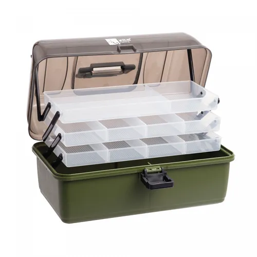 Angelkoffer Angelkasten 3Ladig - Zite Fishing - Ködereimer mit 3 Fächern, ideal für die organisierte Aufbewahrung von Angelzubehör und Ködern, kompakte Größe von 36,5x22x20 cm.