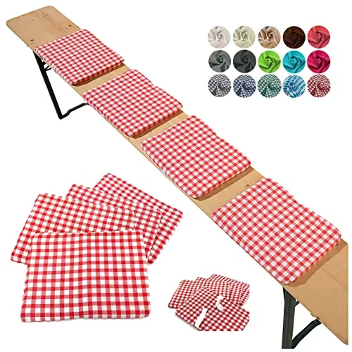 heimtexland ® Sitzkissen 4er Set Bierbank Polster Auflage Bierzeltgarnitur Garten Deko Kissen Typ859 Karo Rot