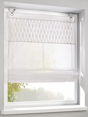 Raffrollo Ösenrollo Tuck Weiss 80 * 140 cm - Seitenzug- & Springrollos, halbtransparentes Design aus 65% Baumwolle, einfach ohne Schrauben zu montieren – ideal für eine stilvolle Fensterdekoration!