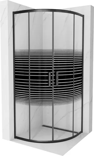 Mexen Rio halbrunde Duschkabine 90 x 90 cm, Schwarz gestreift - Duschkabine 90 x 90 cm, halbrund mit eleganten Schiebetüren, aus robustem 6 mm Hartglas mit Schutzbeschichtung für einfache Reinigung und Langlebigkeit.