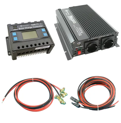Solar Set 30A mit 1500 Watt Wechselrichter und Laderegler - Solarenergie-Kit für vielseitige Anwendungen im Freien, ideal für Camping und Wohnmobile. Mit zuverlässigem 1500 W Wechselrichter und einfachem Anschluss für optimale Nutzung.