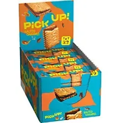 PiCK UP! Keksriegel "Salted Caramel" - Display - Kakao-Keksriegel mit knackiger Vollmilchschokolade und cremiger Salzkaramellfüllung, ideal für den süßen Snack zwischendurch. Inhalt: 24 Stück à 28 g.