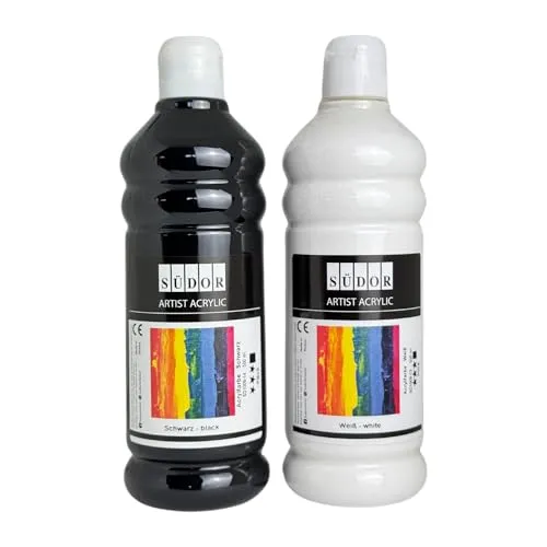 SÜDOR ACRYLFARBEN-SET 500 + 500 ml, Total 1000 ml. Geeignet für Acryl-Pouring. Hochpigmentierte, deckende Künstler-Malfarben. Wasserfest. Vegan (DUO (Schwarz, Weiß))