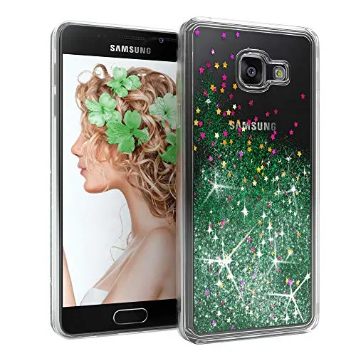 EAZY CASE Hülle kompatibel mit Samsung Galaxy A3 (2016) Schutzhülle mit Flüssig-Glitzer, Handyhülle, Schutzhülle, Back Cover mit Glitter Flüssigkeit, aus TPU/Silikon, Transparent/Durchsichtig, Grün