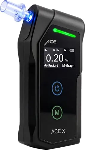 ACE-Instruments Alkoholtester X - Digitales Alkoholmessgerät mit OLED-Display - Alkoholtester mit 99,1 % Genauigkeit, ideal für polizeigenaue Tests. Elektrochemischer Sensor und benutzerfreundliche Software für einfache Handhabung.