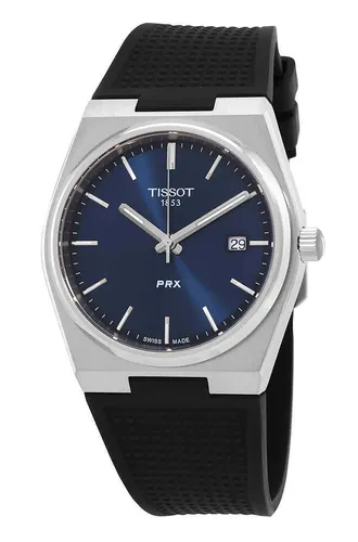 Tissot PRX T-Klassisch Herrenuhr mit Gummiband und Blauem Zifferblatt - Armbanduhren für Herren, Swiss Made, kratzfestes Saphirglas und 100m wasserdicht – ideal für stilbewusste Männer.