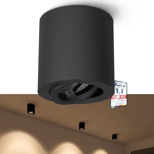 linovum CORI Aufbauspot schwenkbar schwarz geeignet für GU10 & LED Module - runde Spot Aufbau Deckenleuchte 1 flammig Ø 80mm