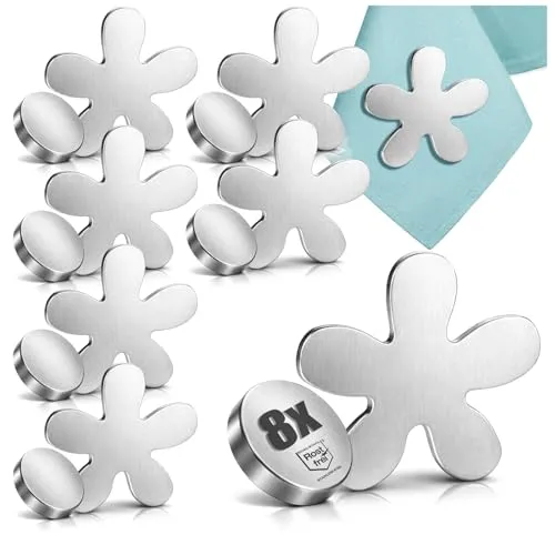 com-four® 8X Tischdeckenbeschwerer aus Edelstahl – Magnetische Tischtuchklammer - Praktische Tischdeckenbeschwerer aus rostfreiem Edelstahl verhindern das Wegwehen von Tischdecken. Ideal für Garten, Terrasse und Balkon. Einfach anzubringen dank starkem Magnet! 8 Stück im edlen Blumen-Design.