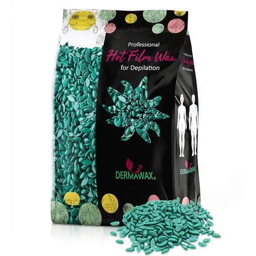 Dermawax 1 kg Azulen Wachsperlen – Profi Heißwachs zur Haarentfernung – Effektiv für Achseln, Bikini, Gesicht & Körper – Entfernt Kurze & Grobe Haare – Für Männer & Frauen – Made in Italy