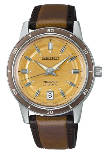 Seiko Presage Automatic Style60's SRPL75J1 Herren Automatikuhr - Elegante Herren Automatikuhr mit Edelstahlgehäuse und Lederarmband. Ideal für stilbewusste Männer, die eine zuverlässige und stilvolle Zeitmessung suchen.