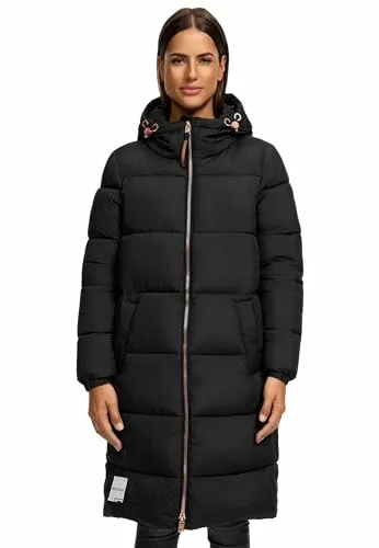 MARIKOO Damen Winterjacke N024 - Stylische Steppjacke mit gefütterter Kapuze - Funktionsjacke mit 4 praktischen Taschen und Wärme speichernder Funktion für optimalen Komfort bei kaltem Wetter. Ideal für Outdoor-Aktivitäten und stylisch im Alltag.
