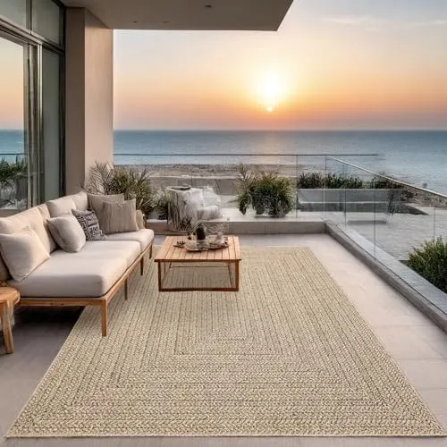the carpet Teppich Kansas - Moderner Outdoor Teppich im Jute Look - Flachgewebe-Teppiche, wasser- und schmutzabweisend, ideal für Eingangsbereiche und geschützte Außenbereiche.