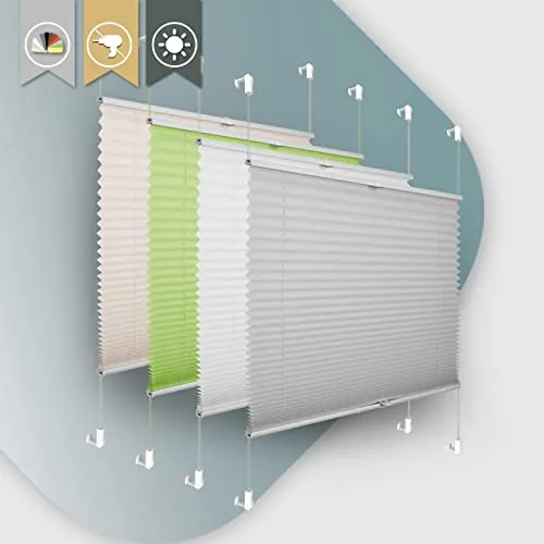 Plissee ohne Bohren Klemmfix 40x130cm(BxH) Hellgrau Jalousie Sonnenschutz Easyfix Faltrollo Lichtdurchlässig Rollo für Fenster & Tür