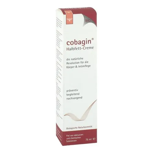 Cobagin Creme 75 ml - Halbfett Creme für intensive Hautpflege - Intimpflege mit biologischem Traubenkernöl, ideal bei trockener, juckender Haut. Zieht schnell ein und bietet bis zu 150 Tage Pflege ohne Paraffine und Silikone.