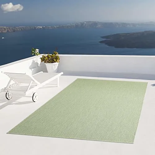 Taracarpet Wetterfester Outdoor Teppich Uni Grün 140x200 cm - Ideal für Balkon, Terrasse und Garten: Der robuste und pflegeleichte Teppich in Sisaloptik überzeugt durch seine Wetterbeständigkeit und eignet sich auch für den Innenbereich.