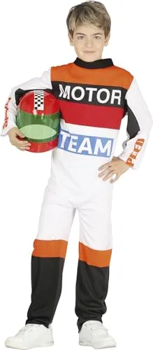 Rennfahrer Kinderkostüm Pasqual - 7-9 Jahre - Kostüme für Kinder, ideal für Karneval mit warmem Overall für kalte Tage. Werde zum Adrenalin-Junkie und erlebe aufregende Abenteuer!