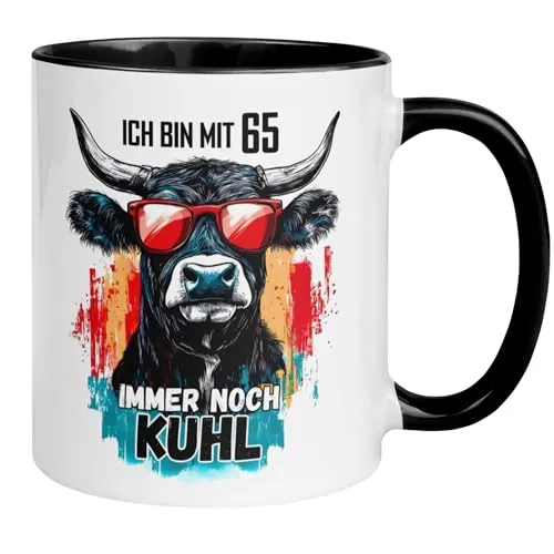 Geburtstag Männer Geschenk Tasse | Ich bin mit 65 immer noch kuhl | Lustige Geschenk Geburtstagstasse mit Spruch zum 65. Geburtstag | 65ter Geburtstag - Witziges Geburtstagsgeschenk für Mann 65