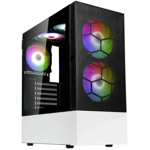 Kolink Observatory MX Mesh ARGB Midi Tower Gehäuse Schwarz-Weiß - Stylisches Midi-Tower PC-Gehäuse mit Tempered Glass-Seitenteil und optimaler Luftzirkulation für Gaming-Enthusiasten.