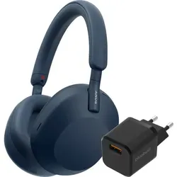 Sony WH-1000XM5 Blau + BlueBuilt Quick-Charge-Ladegerät mit USB-A-Port 18 W Schwarz