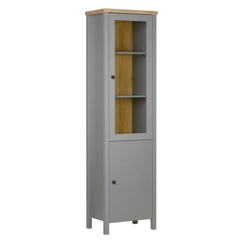 Vitrine Vitrinenschrank Glas Highboard Schrank Wohnzimmer Grau - Moderne Vitrine aus hochwertigem Holz und Glas mit 5 verstellbaren Regalböden, ideal für stilvolle Wohnräume. Perfekte Ergänzung für Wohnzimmer, Esszimmer oder Flur.