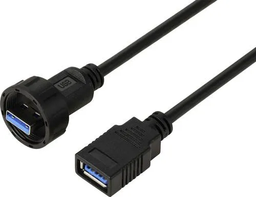USB 3.0-Buchse auf Stecker, IP67 (Gewinde), Kabel 0,5m TC-E13T-MU3-MWA/FU3-NWA-0.5PV-S Wasserdichtes Kunststoffkabel TC-13543564