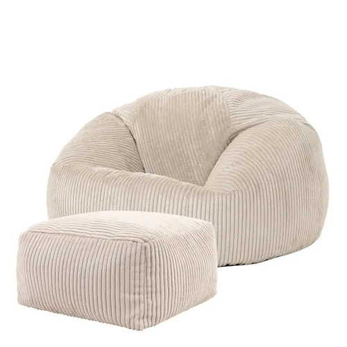 icon Sitzsack Kingston mit Hocker, 85x50cm, beige - Sitzsäcke für Erwachsene & Kinder, Made in Germany, mit OEKO-TEX® Zertifizierung für höchste Qualität und Komfort.