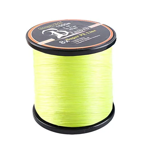 LSHEL Geflochtene Angelschnur 8fach 1000m PE Super Starke Geflochtene Schnüre, Gelb, 2.0# 0.23mm/13.6kg/30lb