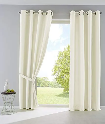 Blickdichte Vorhänge »Palermo« 2er Set 245x140 cm Creme - Raffhalter für Gardinen, licht- und sichtdicht für optimale Privatsphäre, pflegeleicht und in verschiedenen Farben erhältlich.