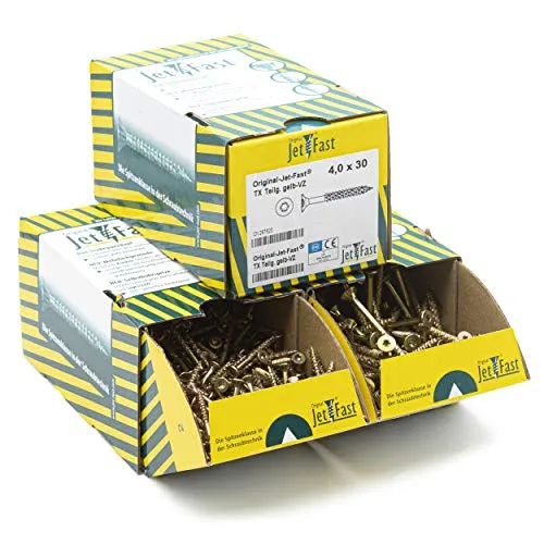 Original Jet-Fast Universalschrauben Set 1700 Teile - Holzschrauben Set mit Duo-Senkrippenkopf und Selbstbohrspitze für müheloses Verschrauben in Holz, Metall und Kunststoff. Langlebig und korrosionsbeständig, ideal für Profis und Heimwerker.