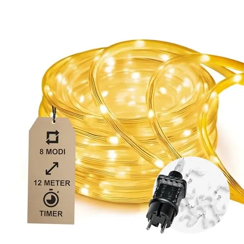 COZY HOME LED-Lichterkette Schlauch - 200 LED, 12m - Lichterketten für Innen und Außen, mit 8 Modi, Timer und wasserdichtem Design. Ideal für stimmungsvolle Beleuchtung bei jeder Gelegenheit.