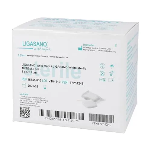 Ligasano Weiß Steril 5x5x1cm - 10 ST - Kompressen & Verbände, therapeutischer PUR-Schaumverband mit kontrollierter Saugwirkung für optimale Wundheilung und Selbstreinigung.